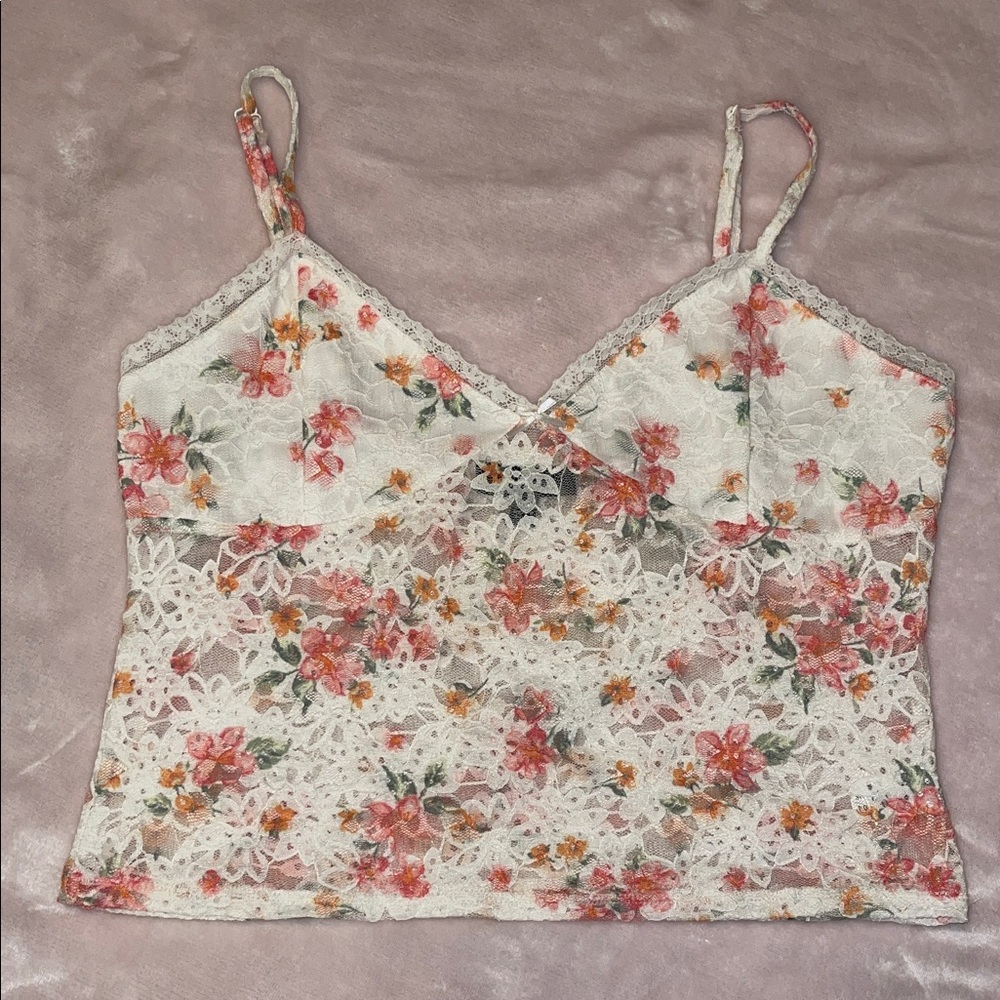 Self Esteem Floral Camisole with Lace Trim